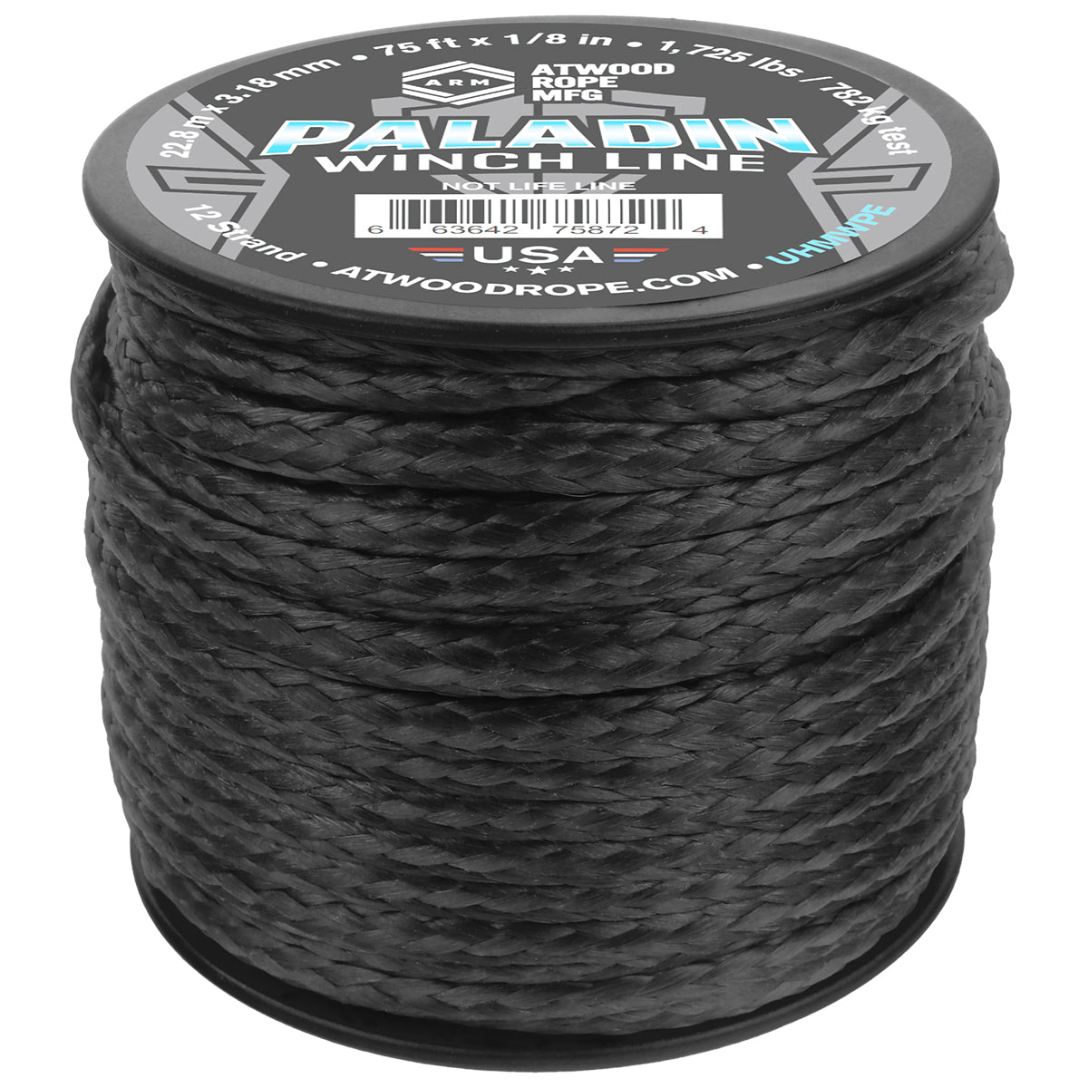 1 8 Paladin Winch Line 75ft Black Web Ready