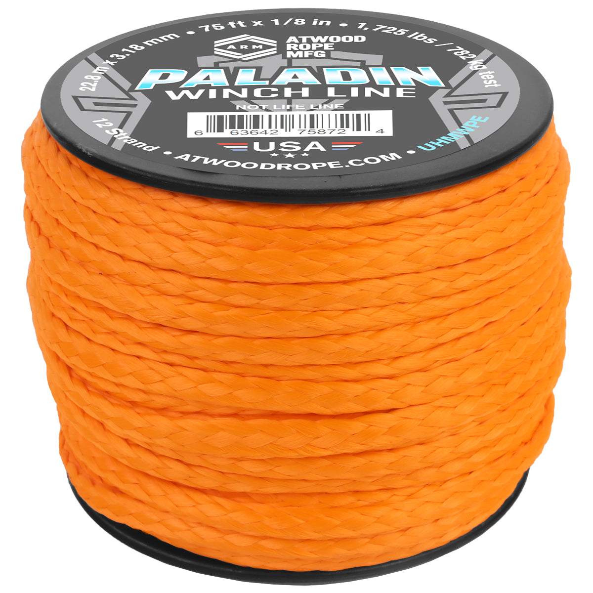 1 8 Paladin Winch Line 75ft Neon Orange Web Ready