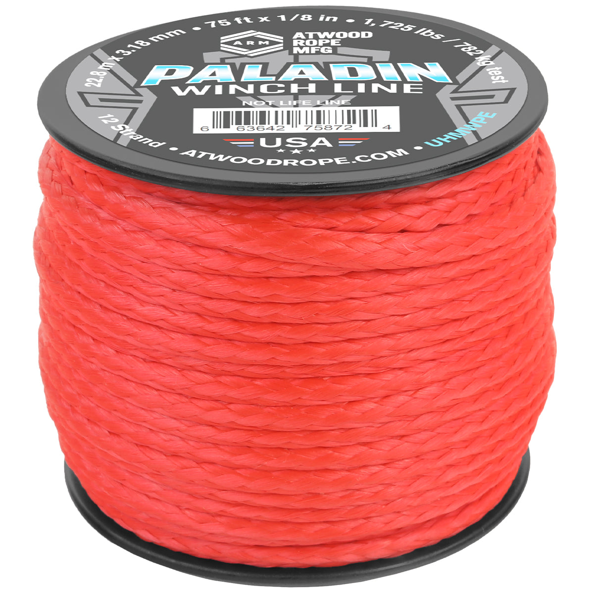 1 8 Paladin Winch Line 75ft Red Web Ready
