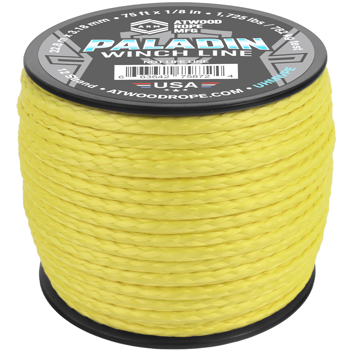 1 8 Paladin Winch Line 75ft Yellow Web Ready