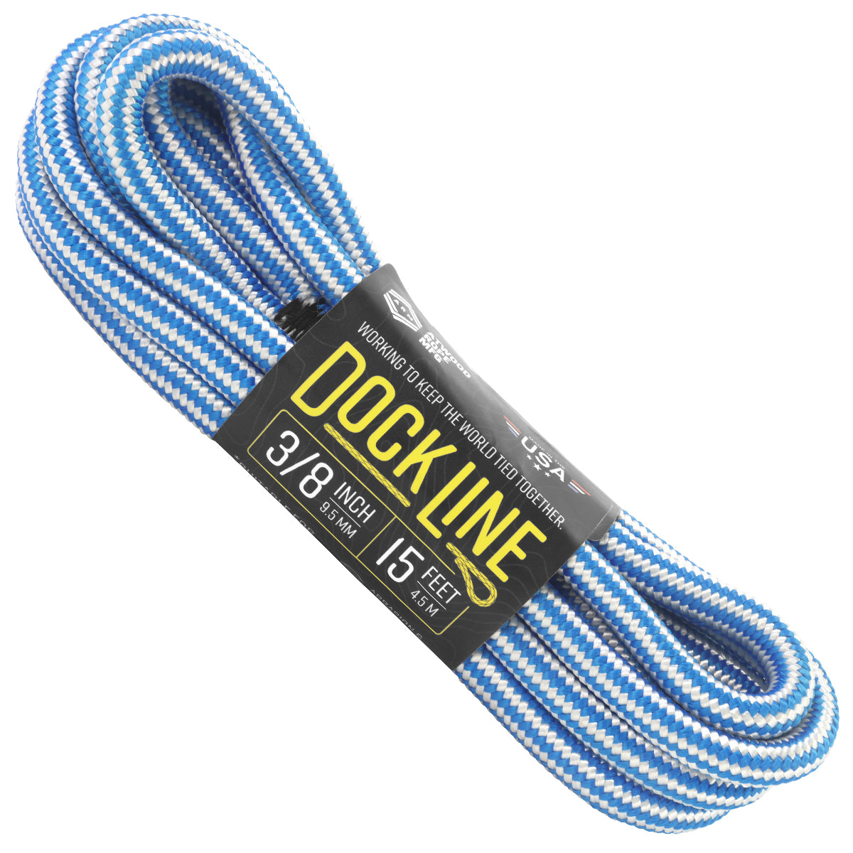 3/8 Dock Line Blue with White Lines Web Ready