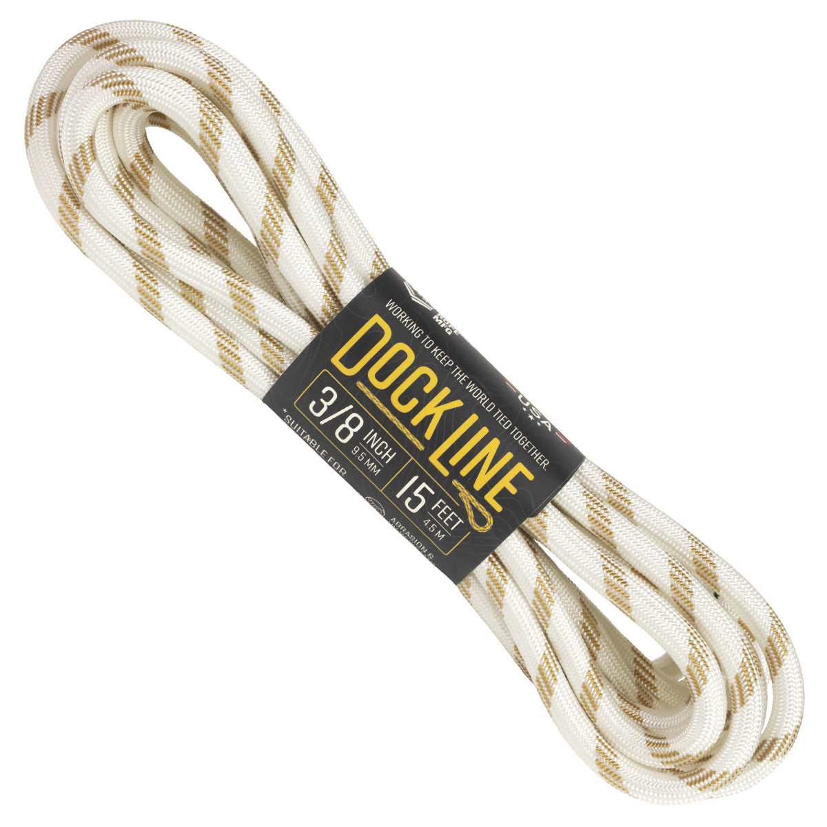 3 8 Vexibraid Dock Line White with Gold Tracer