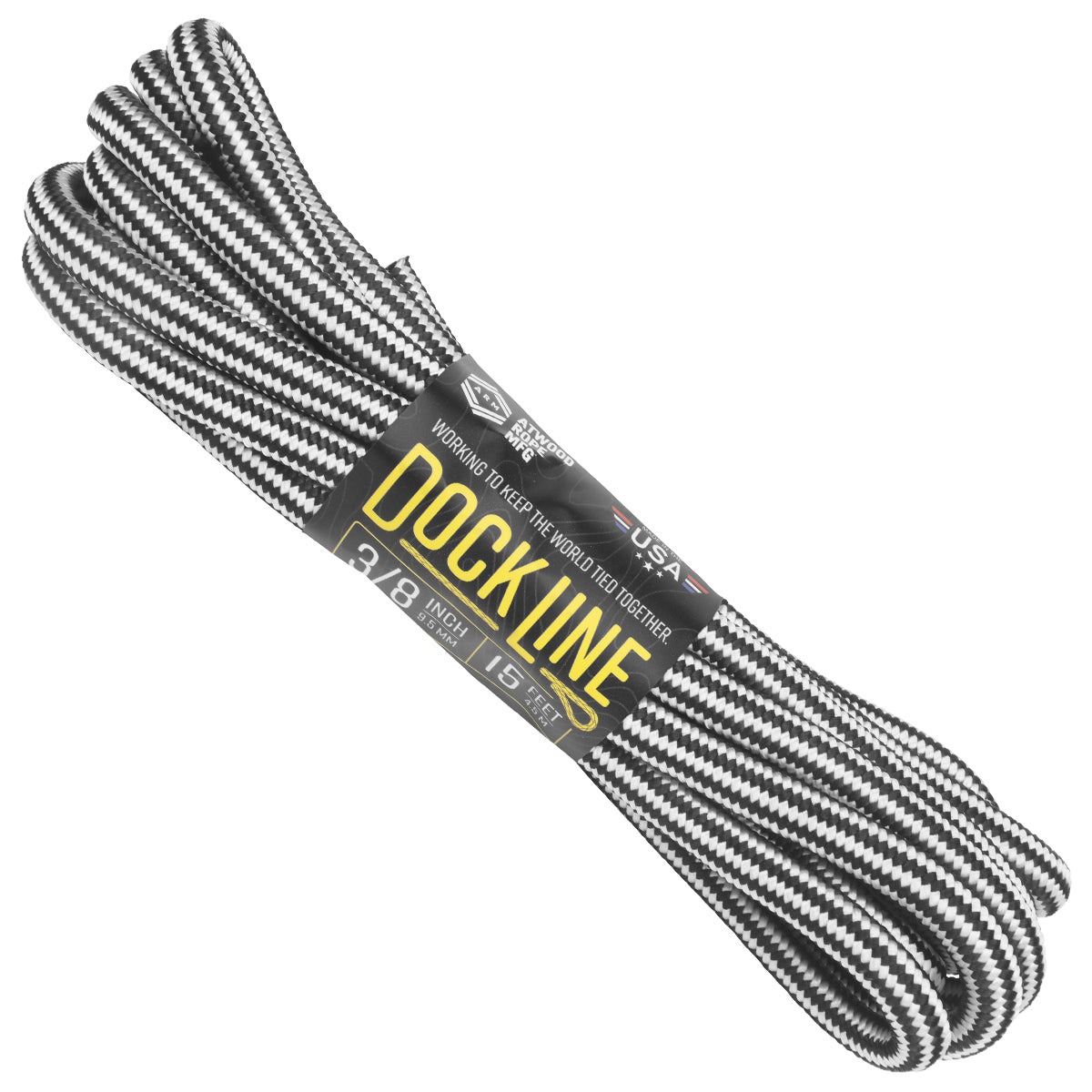 3/8 Dock Line White and Black Stripes 15ft Web Ready