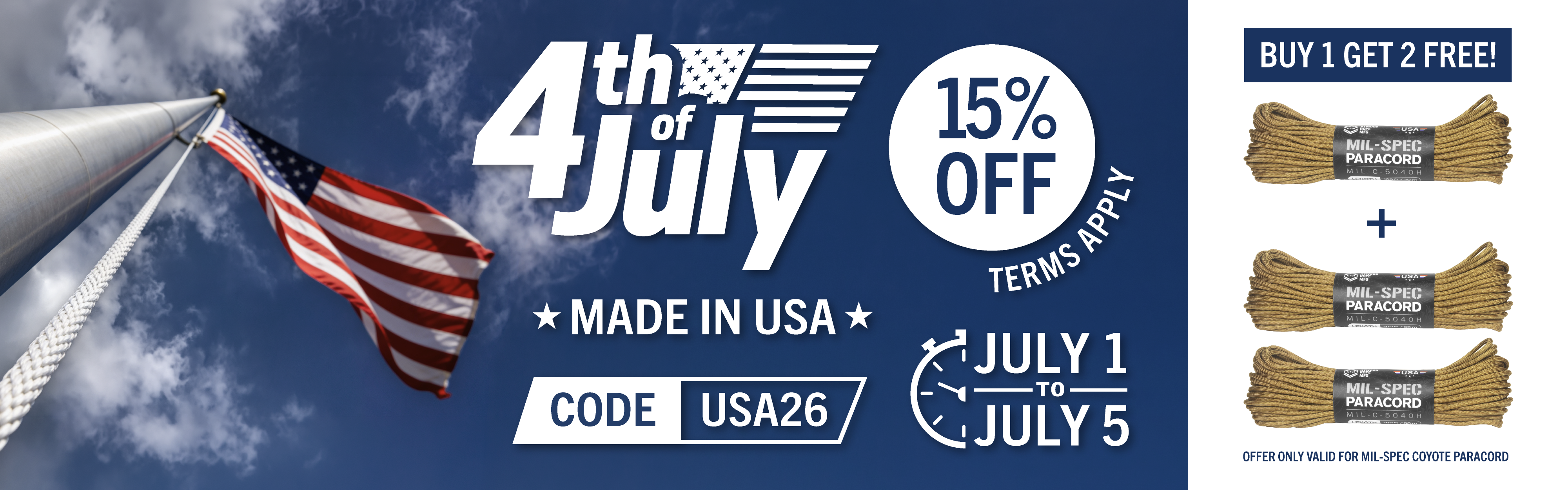 4th of July 2026 Independence day sale use code usa26 for 15% off anything that is not already on sale good till july 5th midnight pst