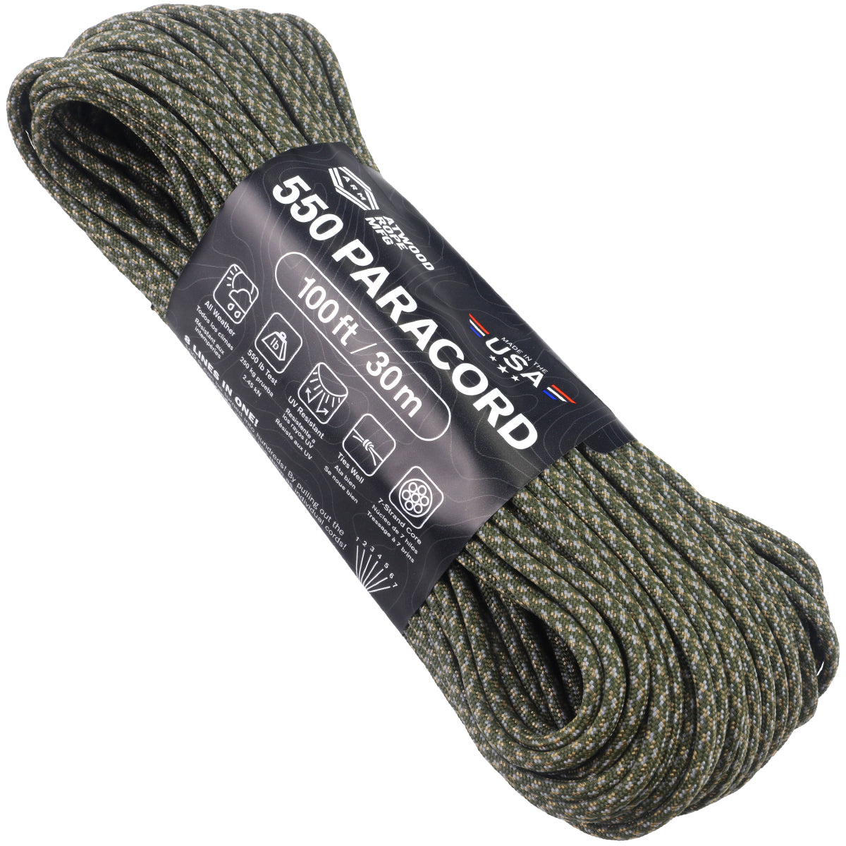 Atwood Rope MFG Color Changing 550 Paracord 100 Feet 7-Strand Core