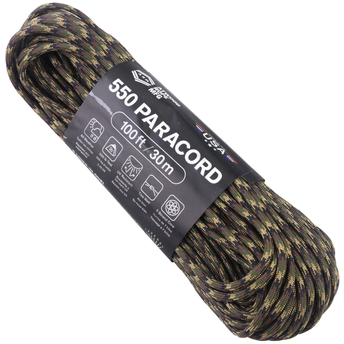100ft Type III Chocolate Brown Paracord 550 Parachute Cord 7 Strand Made in USA