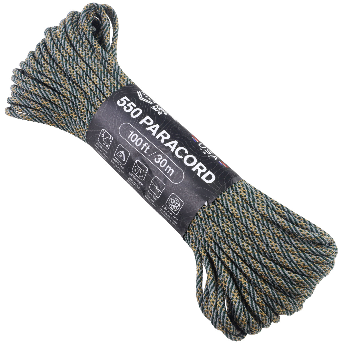 Atwood Rope MFG 550 Paracord 100 Feet 7-Strand Core Nylon Parachute Cord  Outside Survival Gear Made in USA