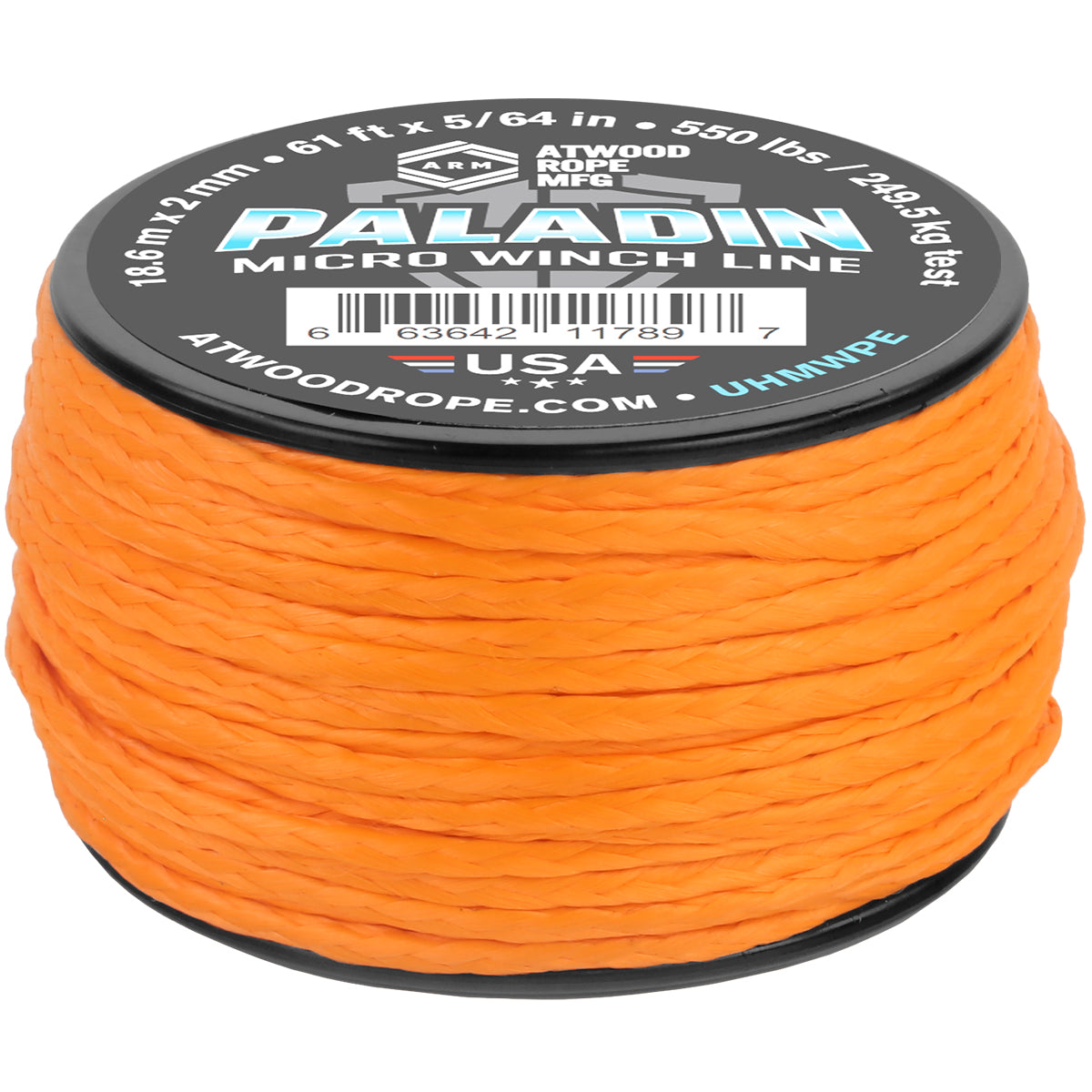 5 64 Paladin Micro Winch Line 61ft Neon Orange Web Ready