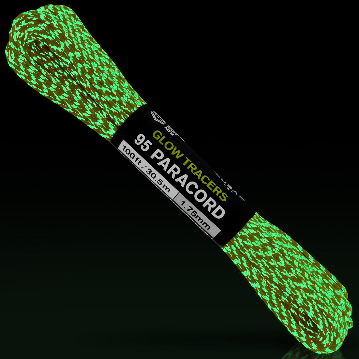 95 Paracord Neon Yellow w Glow Tracers Glow in the Dark Web Ready