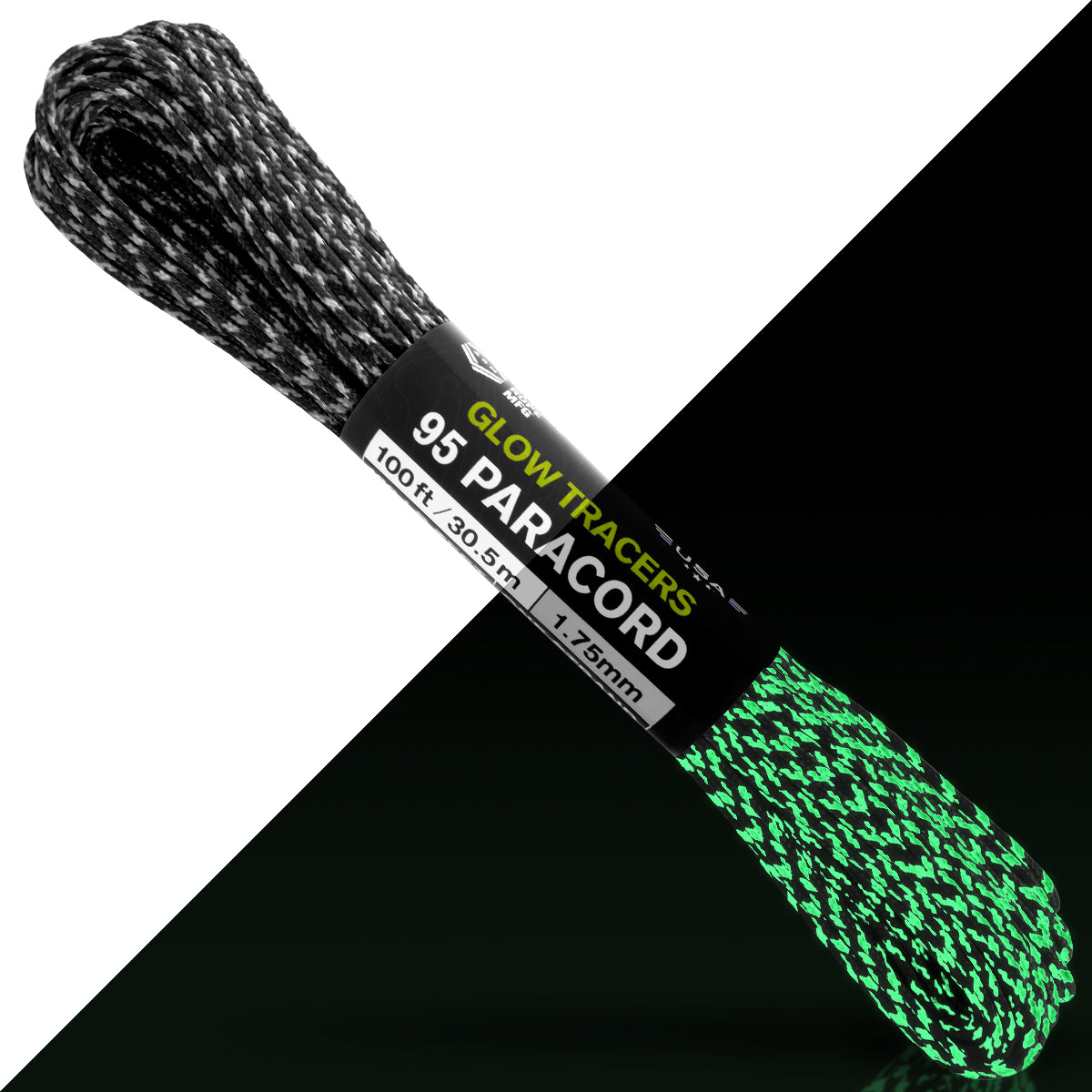 95 Paracord Black w Glow Tracers Split Web Ready