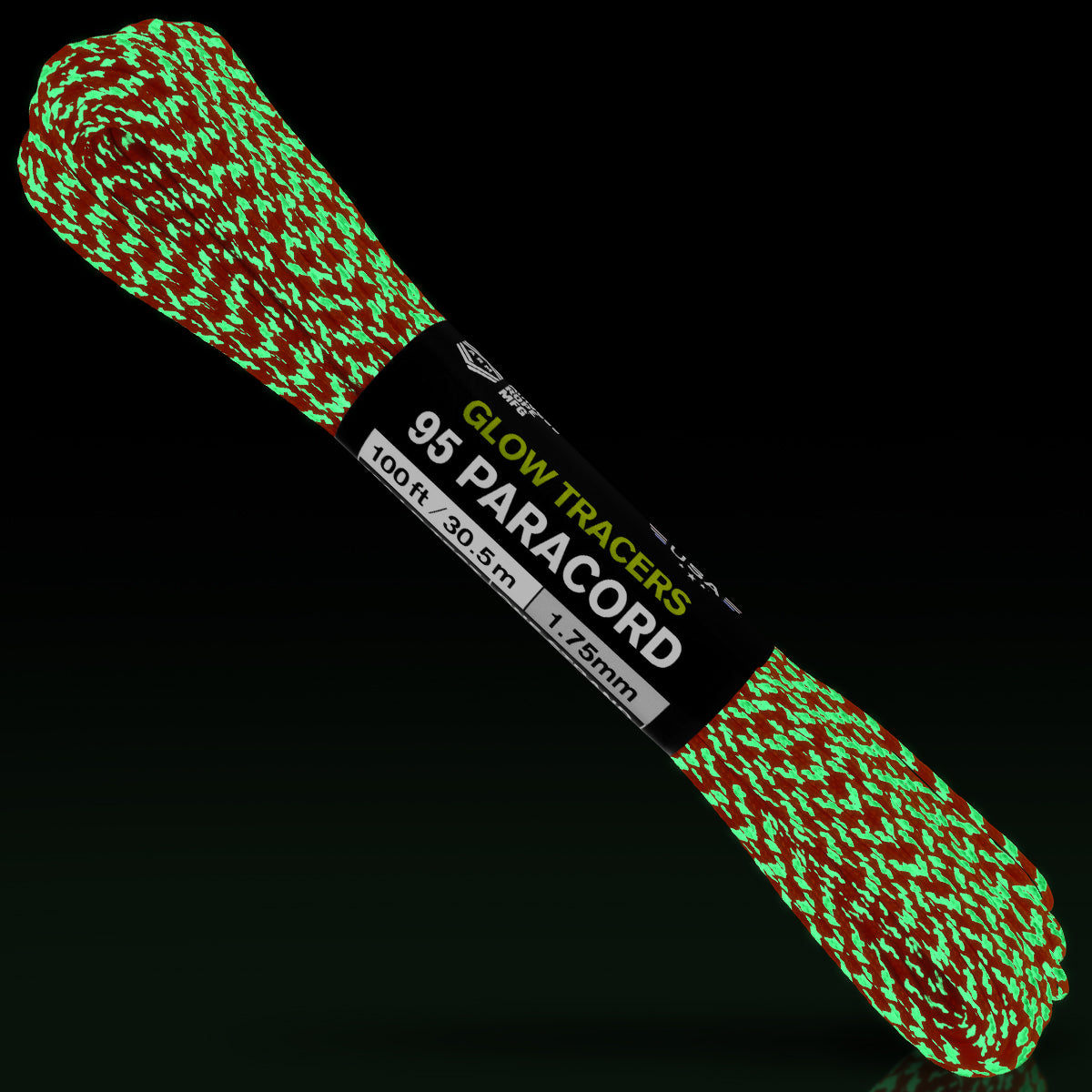 95 Paracord Neon Orange w Glow Tracers Glow in the Dark Web Ready