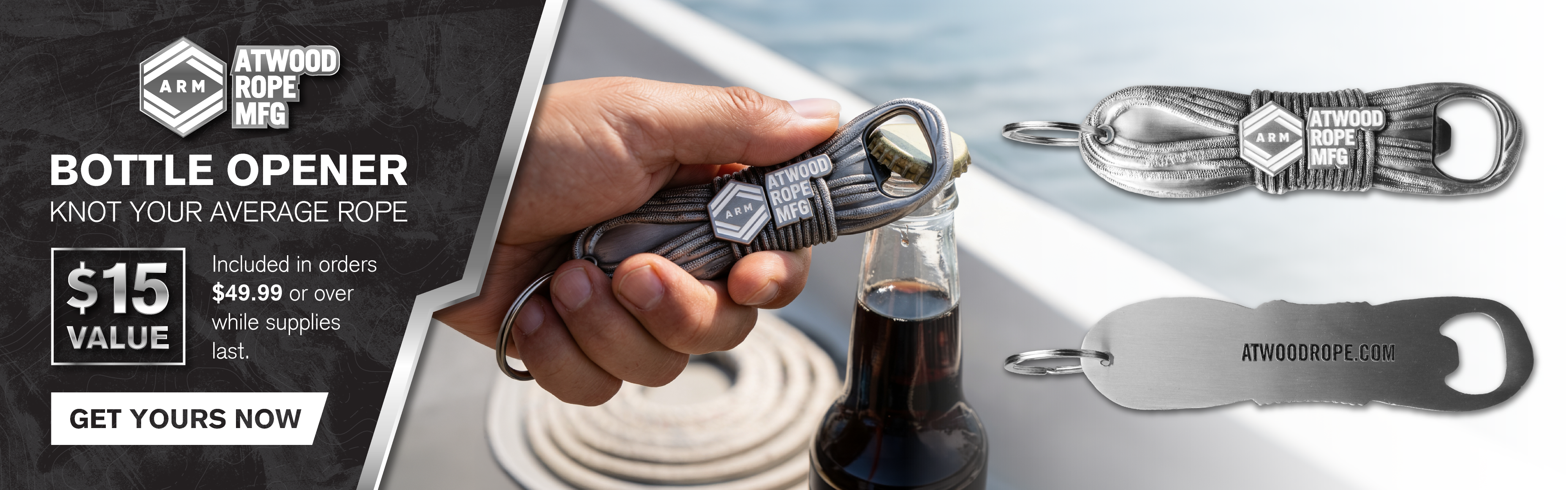 Arm Bottle Opener included with every order 49.99 dollars or over while supplies last