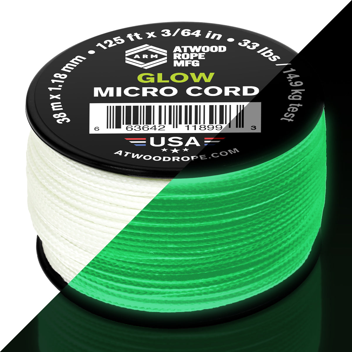Glow in the Dark Microcord 125ft Split Web Ready
