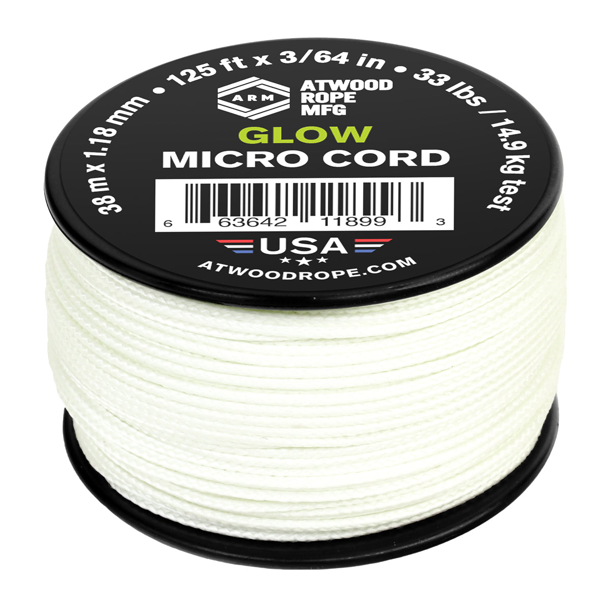 Glow in the Dark Micro Cord 125ft Web Ready