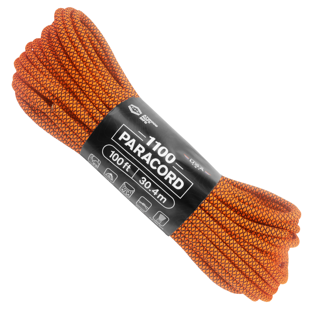 1100 Paracord Black with Neon Orange Diamonds 100ft Web Ready