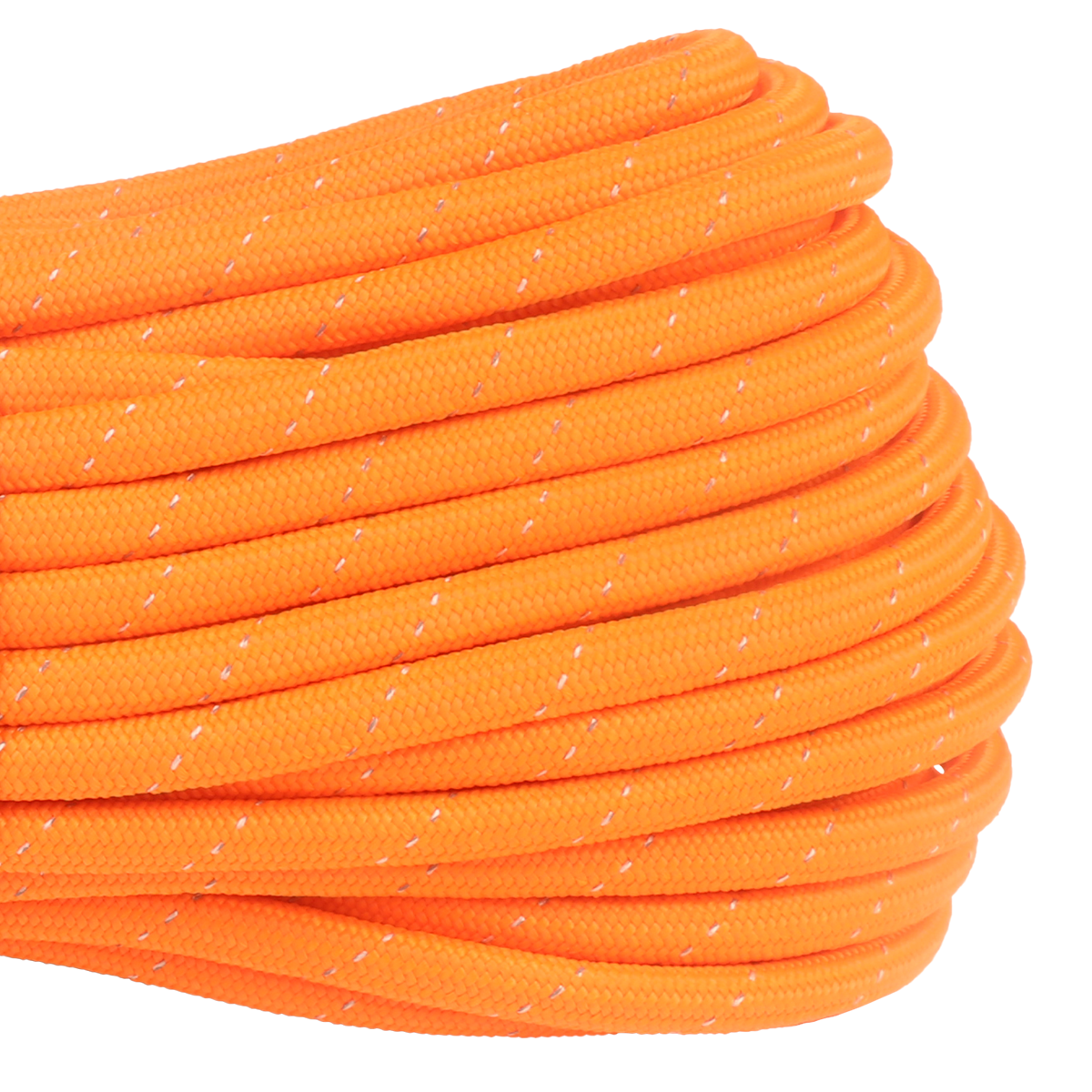1100 Paracord Neon Orange Reflective 100ft Closeup Web Ready