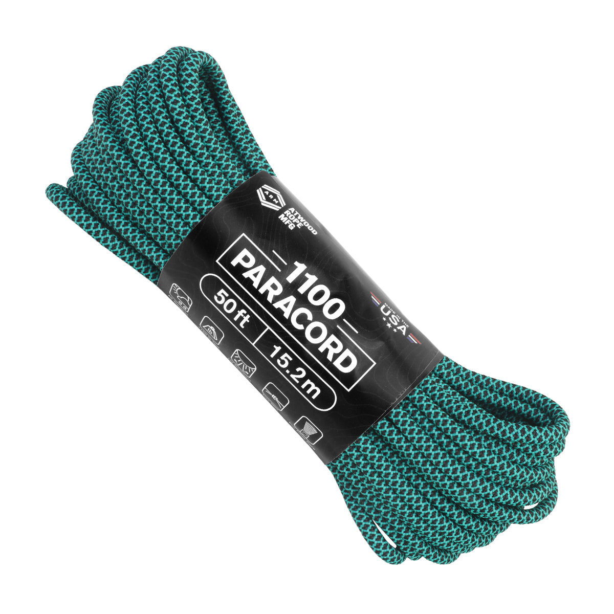 1100 Paracord Teal with black diamonds 50ft