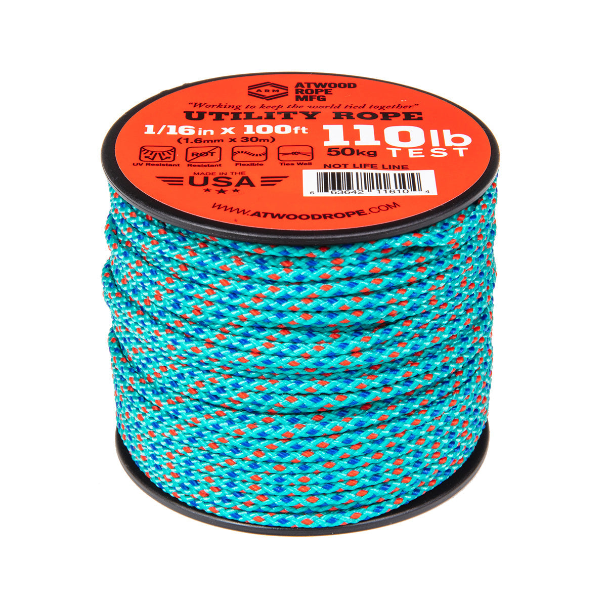 1 16 teal w red royal blue dots 100ft closeup