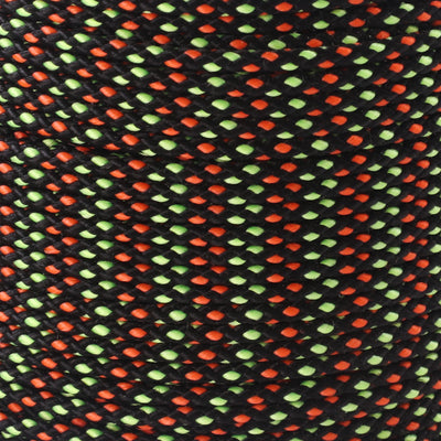 1 16 Black w Neon Green & Orange Dots 300ft Closeup