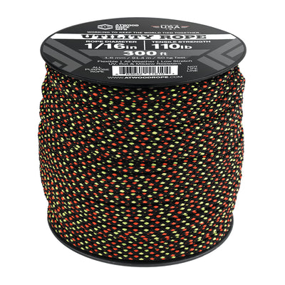 1 16 Black w Neon Green & Orange Dots 300ft