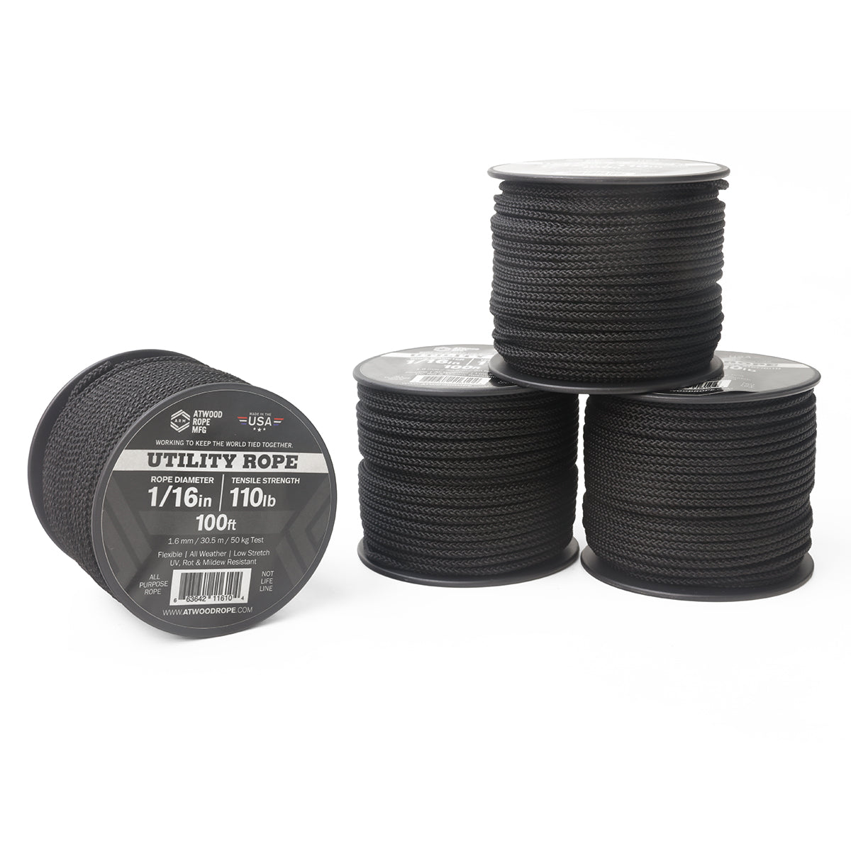 1 16 Utility Rope 100ft Black Closeup