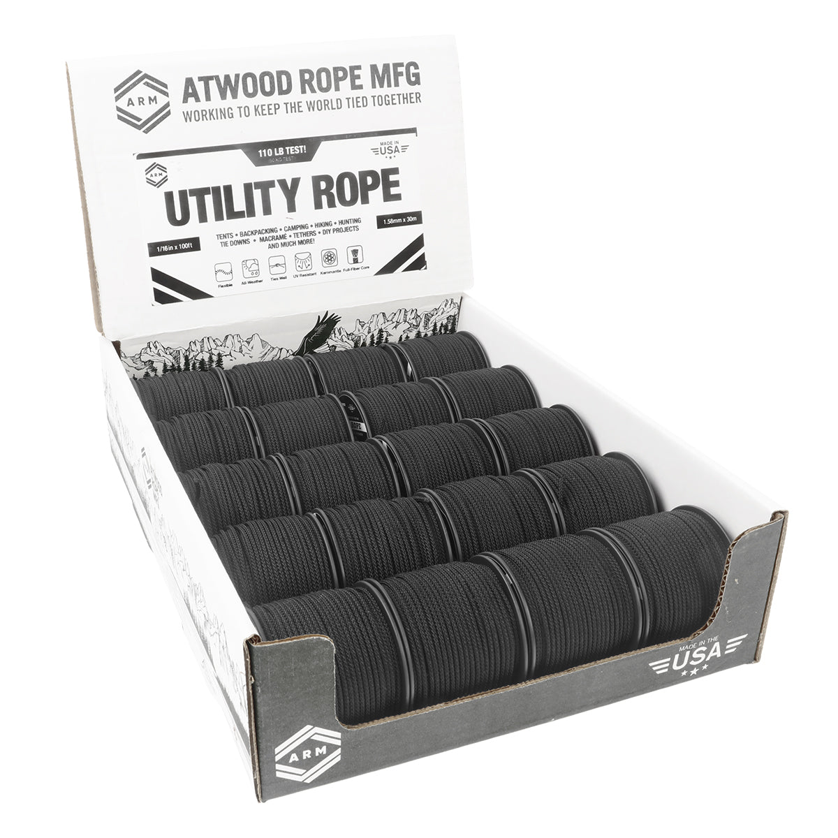 1 16 Utility Rope 100ft Black w Display Case