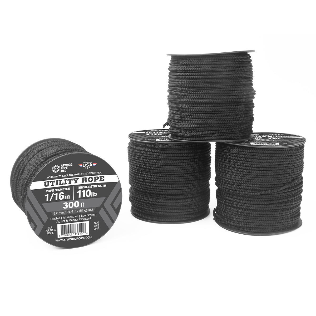 1 16 Utility Rope 300ft Black Closeup