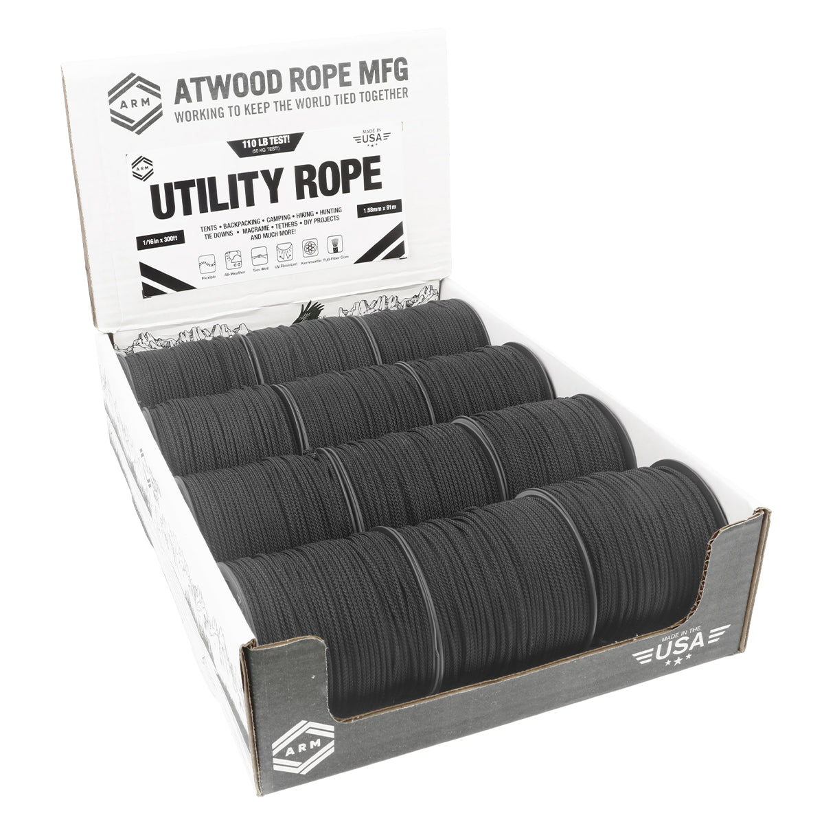 1 16 Utility Rope 300ft Black w Display Case