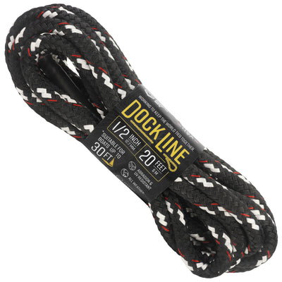 1 2 Dock Line Black w White and Red Tracer