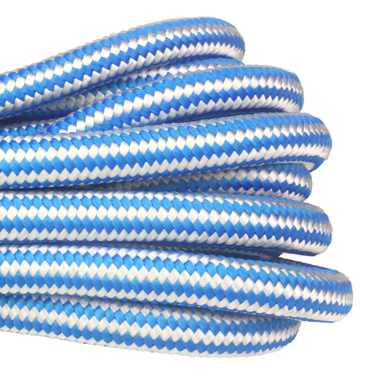 1 2 Dock Line 20ft Blue w white stripes w spliced end Closeup