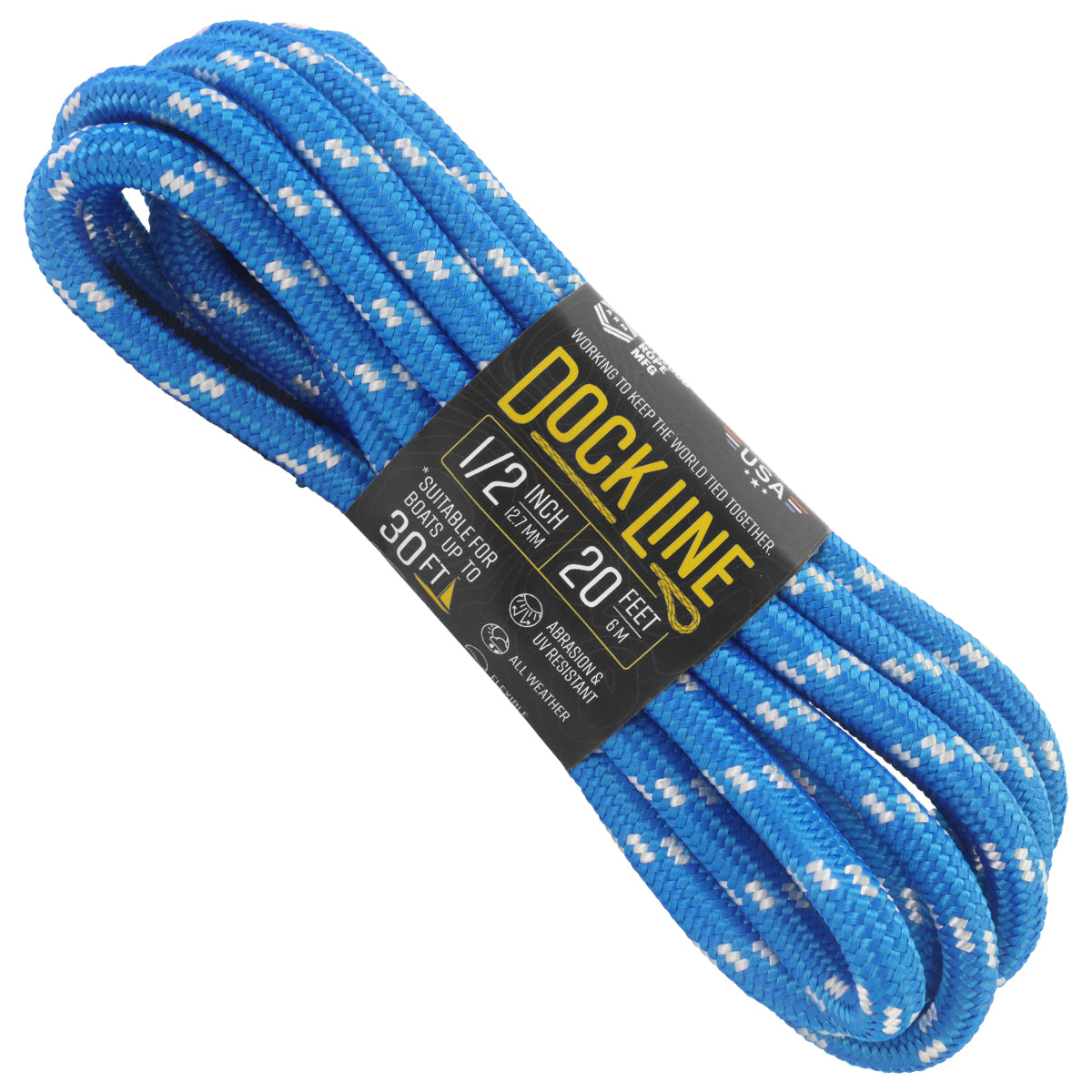 1 2 Dock Line Blue w/ White Tracers