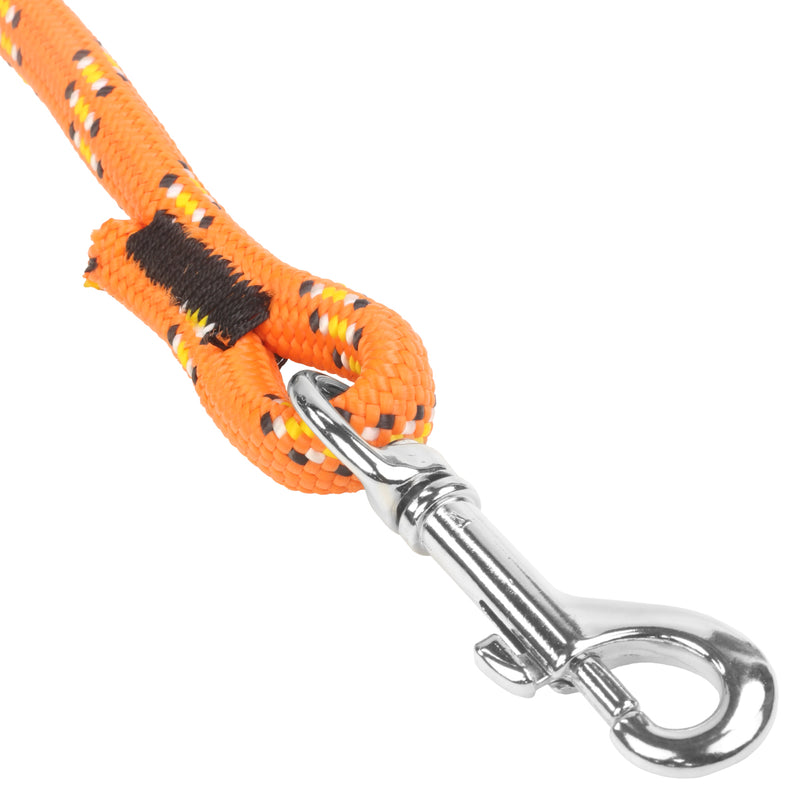 1 2 Rope Leash Orange Sparks Neon Orange w yellow black & white tracer Closeup