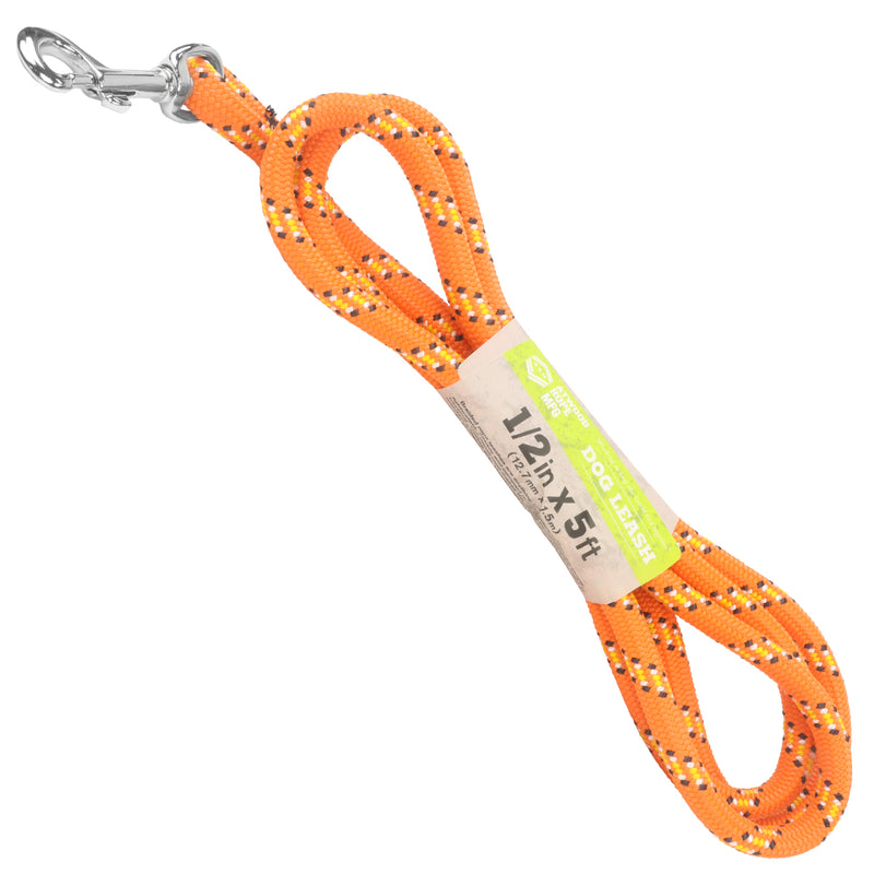 1 2 Rope Leash Orange Sparks Neon Orange w yellow black & white tracer