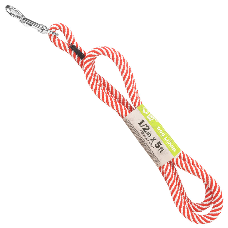 1 2 Rope Leash White & Red Spirals