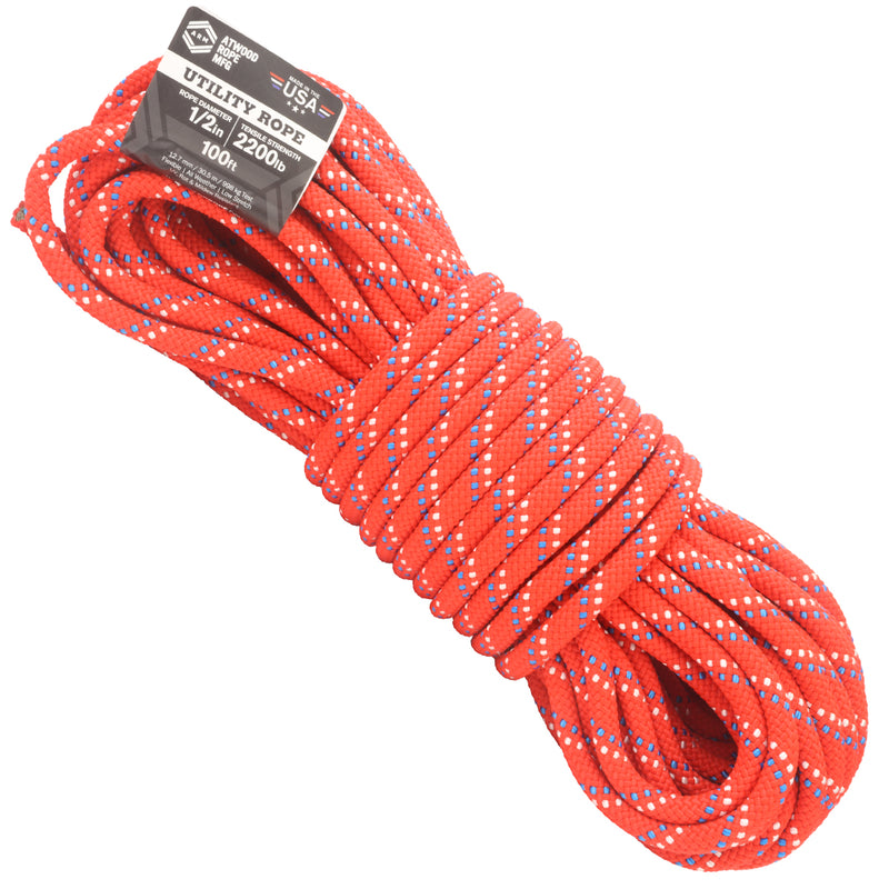 1 2 Utility Rope Red with Blue and White Tracer 100ft