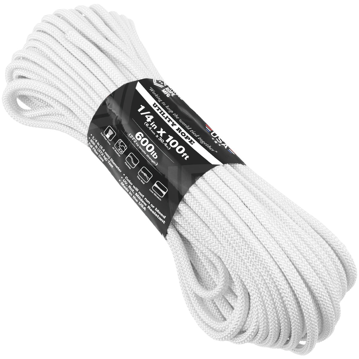 One Inch White Rope 1/4 x 100ft - White – Atwood Rope MFG