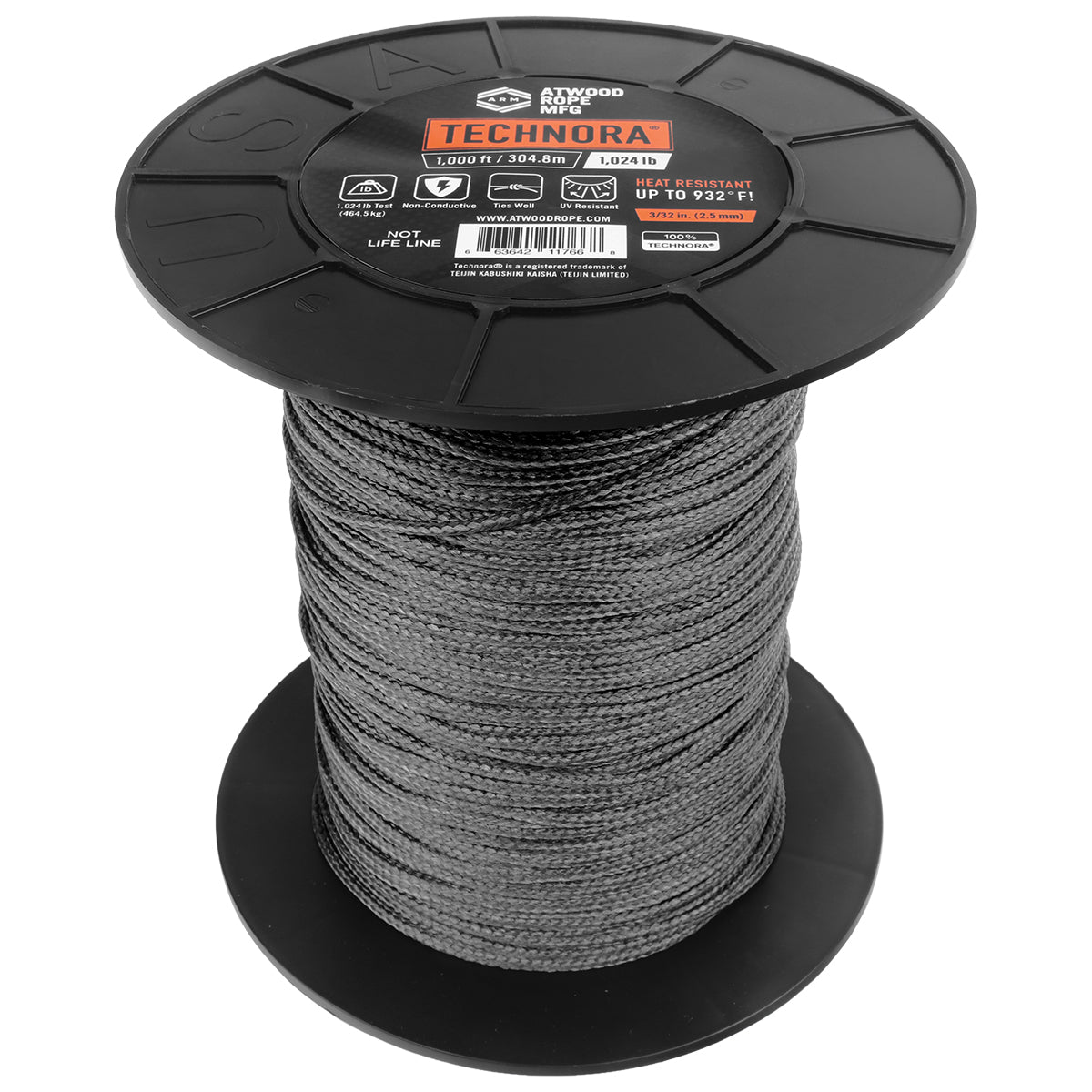 3/32" Technora 1000ft / 304.8m 1024Lbs Dark Grey
