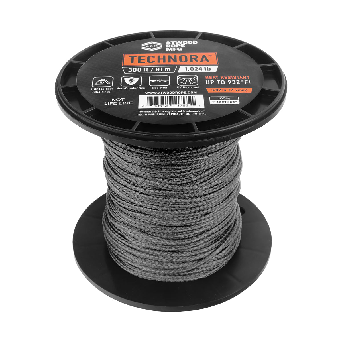 3/32" Technora 300ft / 91m 1024Lbs Dark Grey