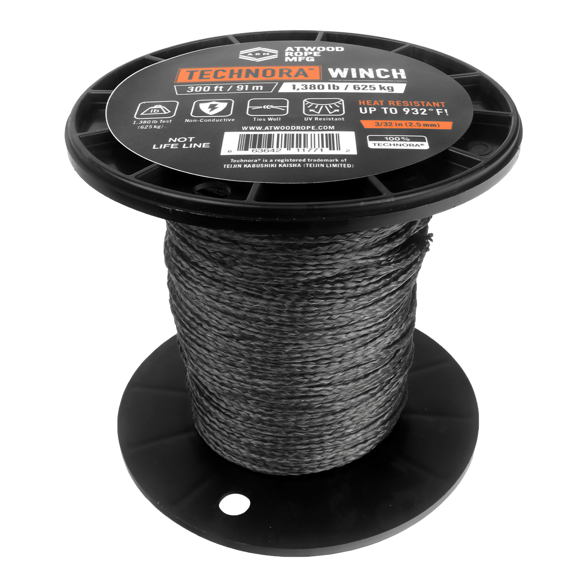 3 32 Technora Winch Line 300ft Web Ready