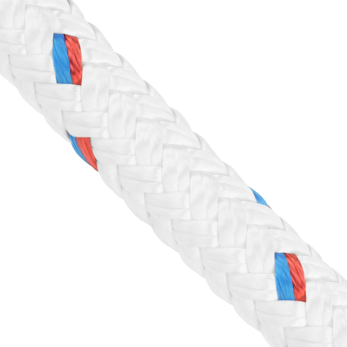 3 4 Double Braid White w/ Red & Blue Tracers Closeup