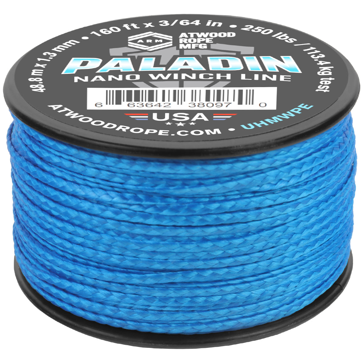 3_64 Paladin Nano Winch Line 160ft Blue Web Ready