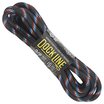 3 8 Vexibraid Dock Line Black with Red and White Blue Tracer