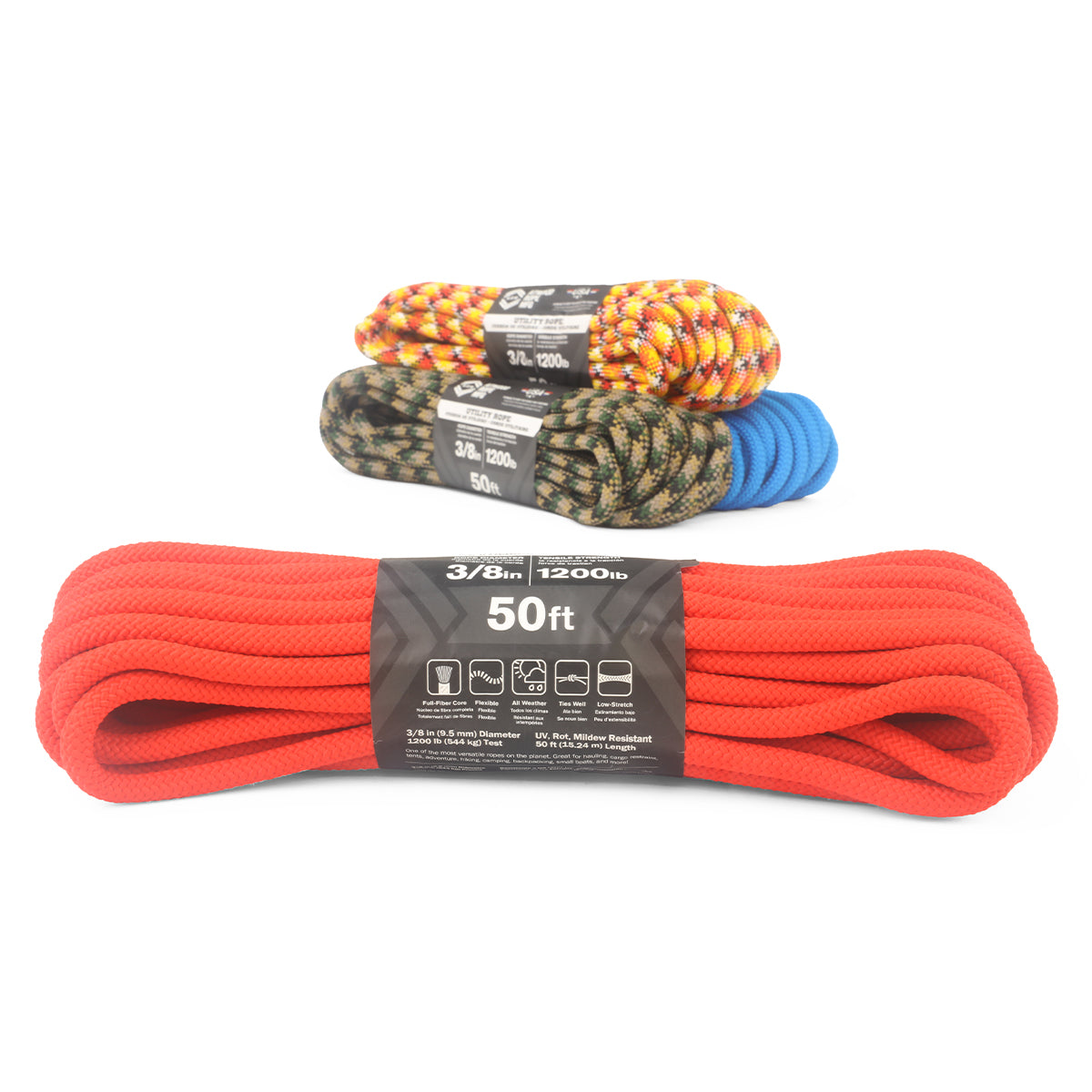 3 8 Utility Rope 50ft Various Colors Closeup