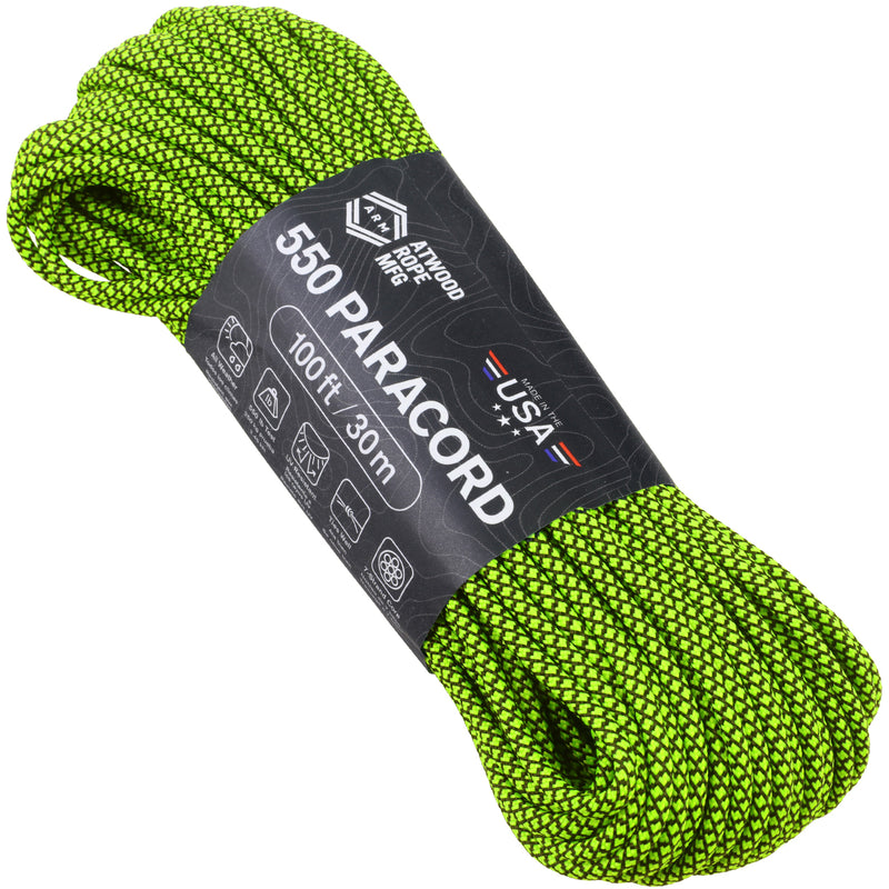 550 Paracord Black with Neon Green Diamonds