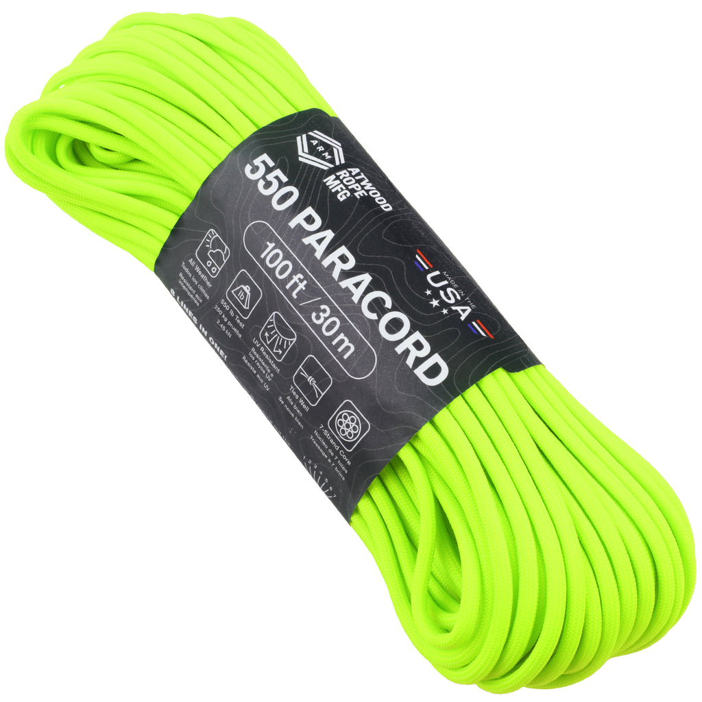 Atwood Rope 550 Paracord, Glow-in-the-Dark, 100 Feet - KnifeCenter -  RG1117H - Discontinued
