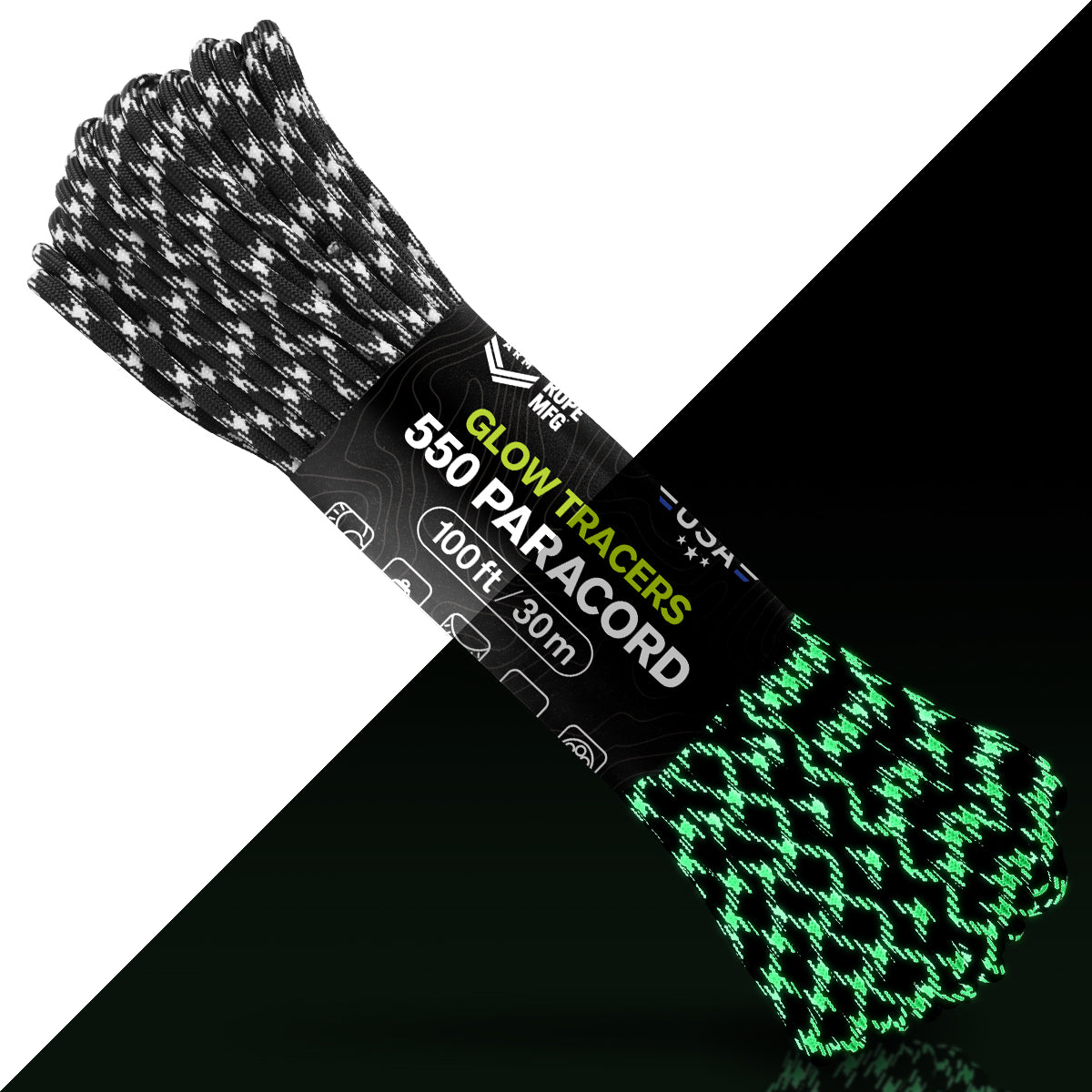 550 Paracord Glow Quad Tracer Split Web Ready