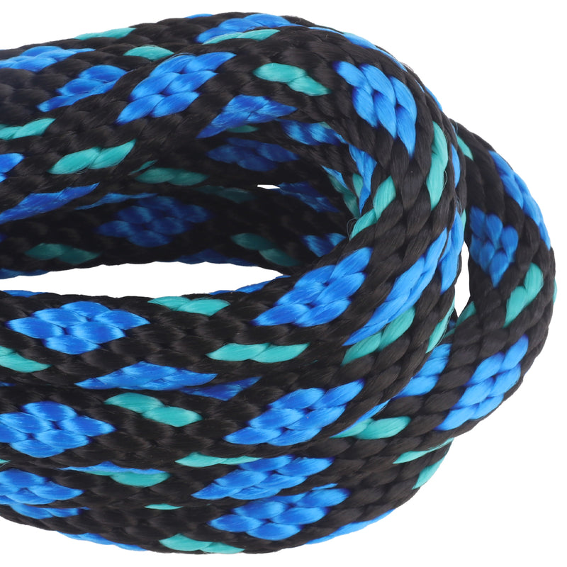 58 SOLID BRAID BLACK WITH BLUE AND TEAL CLOSE UP