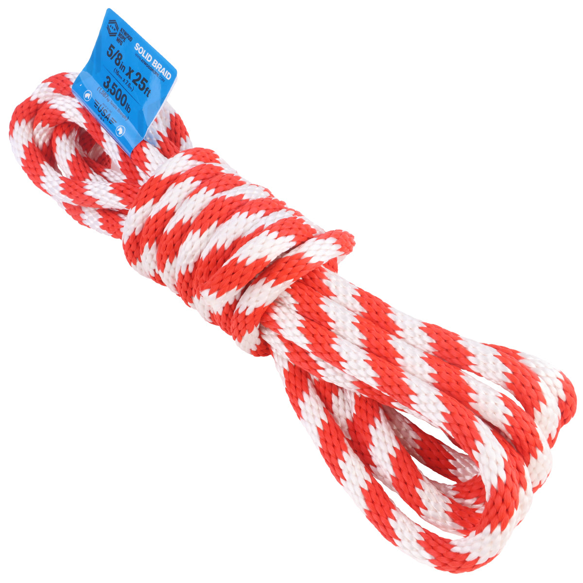 5/8 Solid Braid - Red & White – Atwood Rope MFG