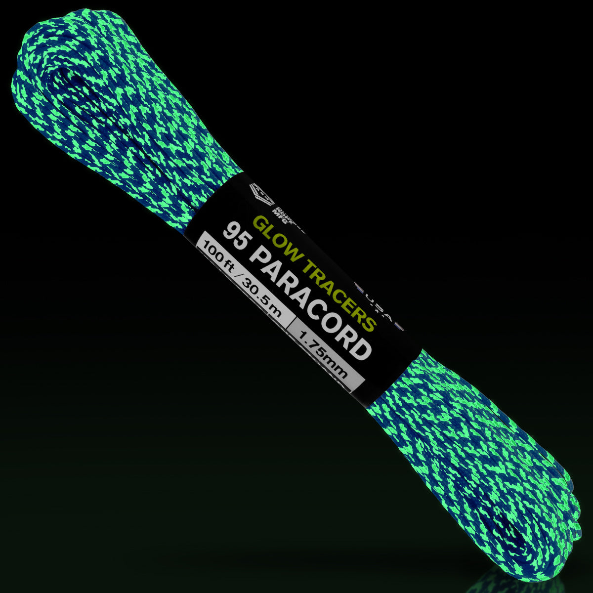 95 Paracord Blue w Glow Tracers Glow in the Dark Web Ready