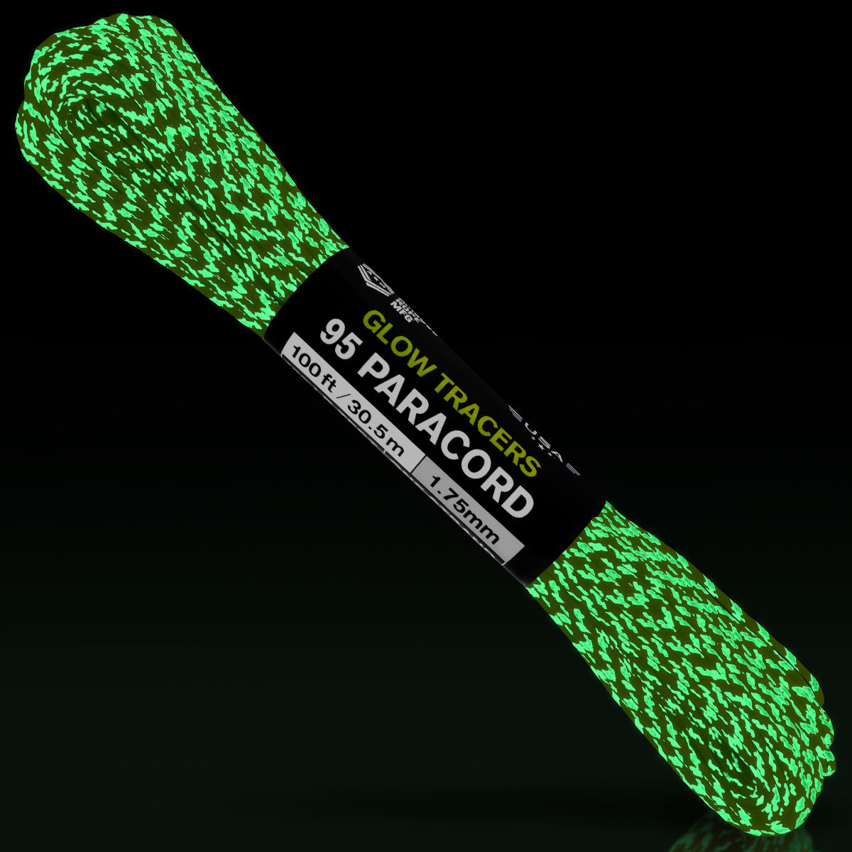 95 Paracord Neon Green w Glow Tracers Glow in the Dark Web Ready